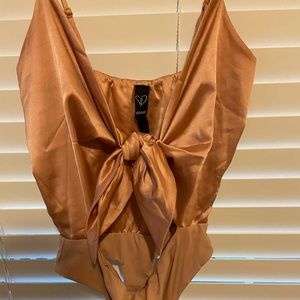 Tie Pink Silk Bodysuit